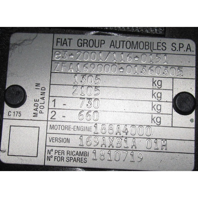 Locking mechanism door electric central locking front right Fiat Panda (169) (2003 - 2009) Hatchback 1.2 Fire (188.A.4000)
